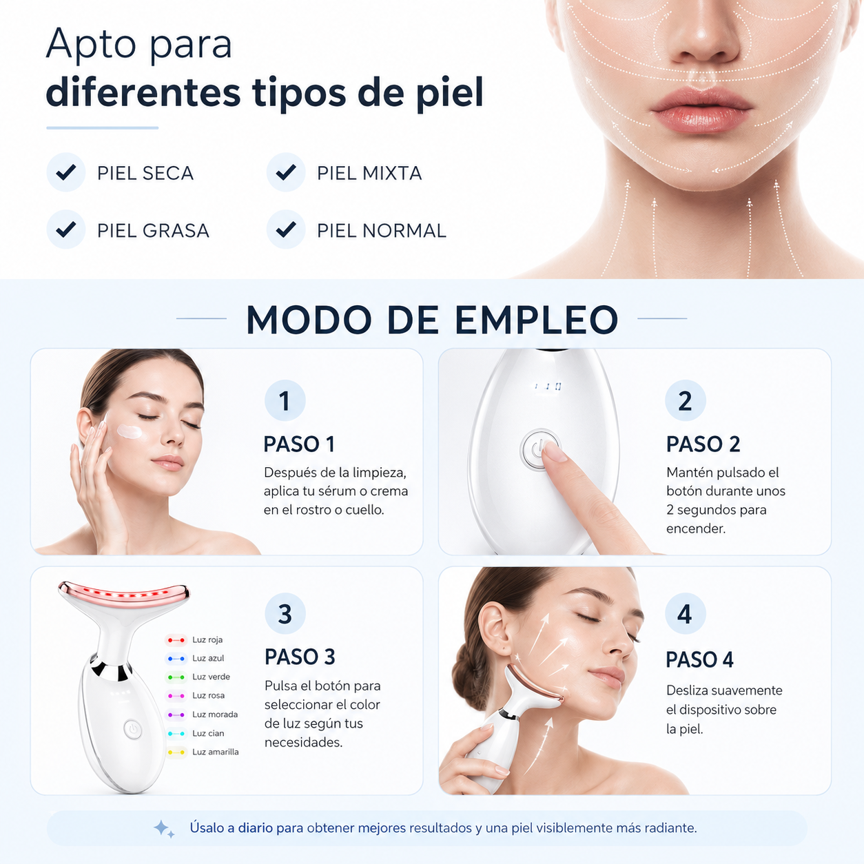 Masajeador Facial Pro — 7 Luces LED + EMS Microcorriente