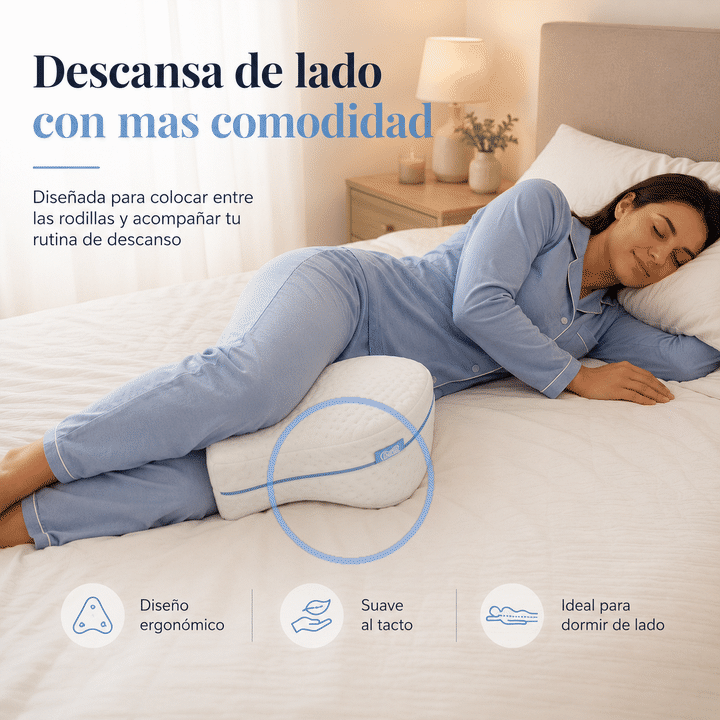 Mujer durmiendo de lado con la almohada entre las rodillas