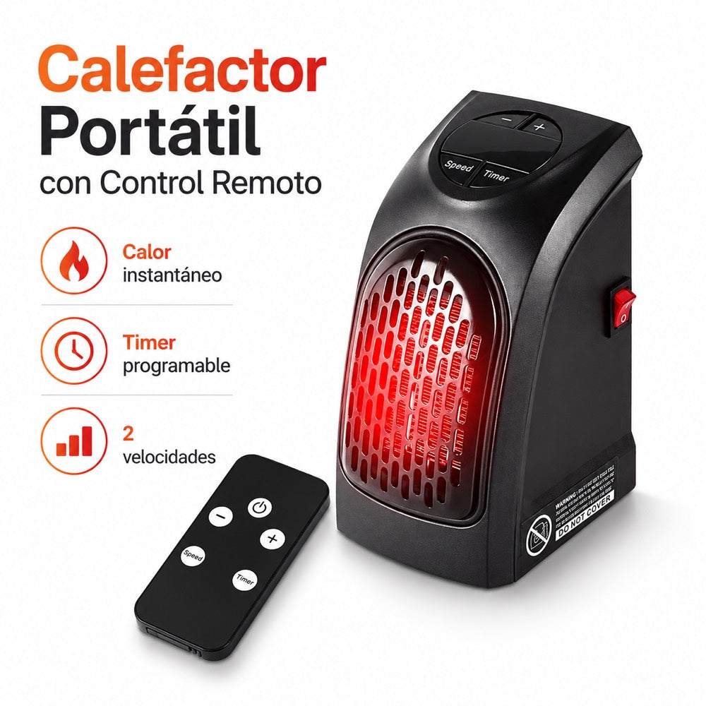 Calefactor portátil con control remoto, calor instantáneo, timer y 2 velocidades